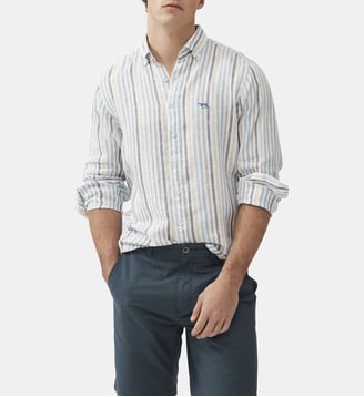 Chemise rayée slim en lin manches longues Gimmerburn - Rodd & Gunn - Washed teal