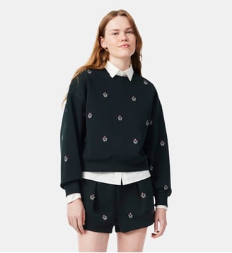 Sweatshirt Piqué broderies oversize - Lacoste - Vert foncé