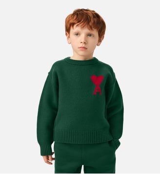 Pull en laine Ami de Coeur - AMI Paris - Vert bouteille et rouge