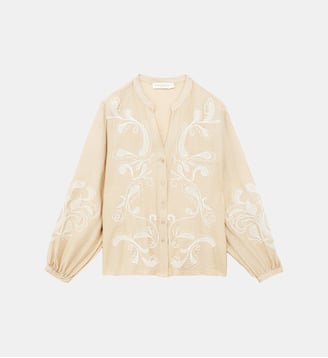 Blouse manches longues col v imprimé broderie BEYTA - La Petite Etoile - Beige