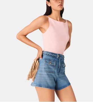 Short en denim tressé - Maje - Bleu