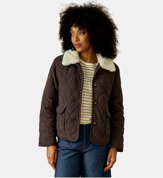 Manteau col amovible uni NATTIA - La Petite Etoile - Marron