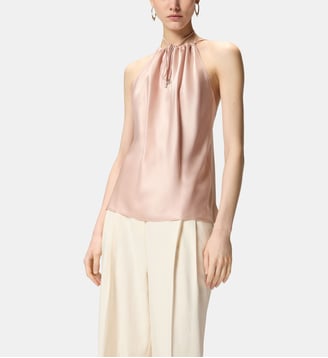 Haut en satin à encolure américaine - Pinko - Rose acajou