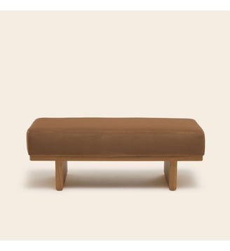 Banc ANCA  Bois et tissu naturel - Madura - Velours camel doré