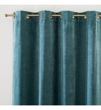Rideau chenille aspect velours oeillets - La Redoute Interieurs - Bleu paon