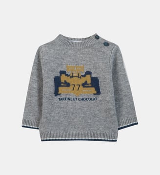 Pull -   laine broderie voiture - Tartine Et Chocolat - Gris clair