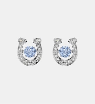 Clous d'oreilles Symbolica, Pavé, Fer à cheval, Métal rhodié - Swarovski - Blue et rhodium plated