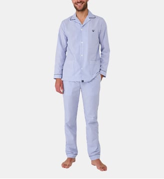 Pyjama boutonné en popeline de coton - Rayure Bleue - Arthur - Bleu