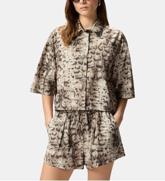 Chemise cropped imprimée avec détails métalliques - Pinko - Beige et noir