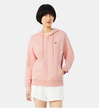 Sweatshirt zippé à capuche molleton - Lacoste - Rose