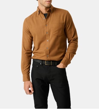Chemise unie slim en coton et lyocell manches longes Barrhill - Rodd & Gunn - Camel
