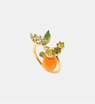 Bague ajustable orange et pierres bleues et vertes - Les Néréides - Orange
