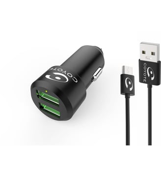 Chargeur allume-cigare 2 USB + Câble droit - Coyote - Standard