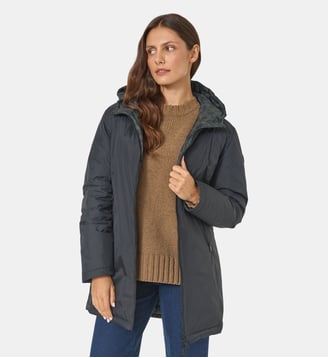 Doudoune longue réversible Verone print - Jott - Noir et armée profonde leopard