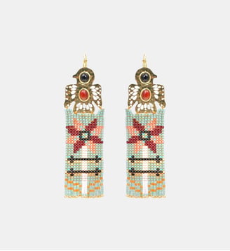 Boucles d'oreilles pendantes avec perles tissées MOHICAN - Hipanema - Jade