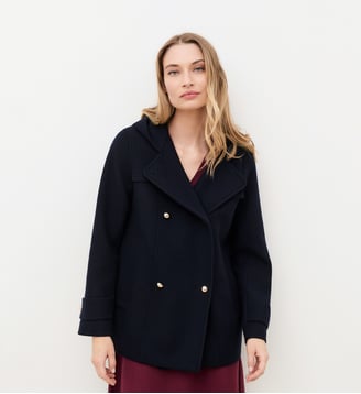 Manteau gcorto - Motif uni - Laine recyclee - Caroll - Bleu marine