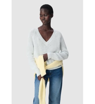 Pull col V tricot - Ikks - Bleu ciel