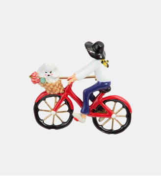 Broche vélo, caniche et bouquet de fleurs - Les Néréides - Multicolore