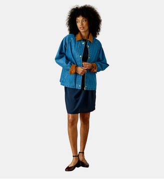 Parka col chemise uni VELINO - La Petite Etoile - Bleu denim