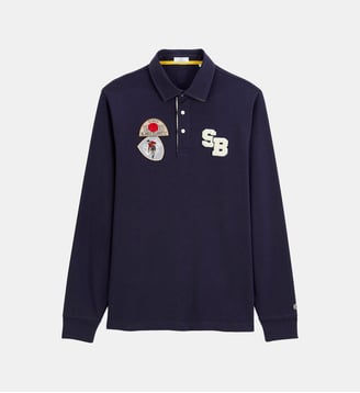 Polo de rugby manches longues badges brodés - Serge Blanco - Bleu marine