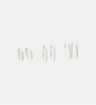 Set de 3 paires de créoles rectangulaires argentées Balaboosté