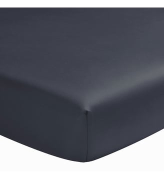 Drap housse uni en satin de coton bio, bonnet de 30cm, TEOPHILE - Alexandre Turpault - Bleu marine