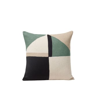 Housse De Coussin  Broderie de laine au point de chaînette - Madura - Vert de gris et noir