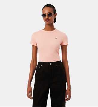 T-shirt slim fit coton côtelé - Lacoste - Rose miami