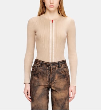 Cardigan zippé en coton côtelé - Diesel - Beige