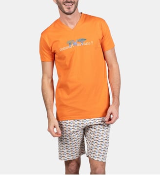 Pyjashort en jersey de coton léger - Savane - Arthur - Écru