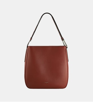 Grand sac hobo Madeleine en cuir de taurillon grainé - Le Tanneur - Marron mahogany