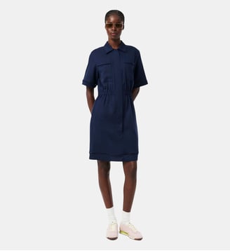 Robe chemise fluide lin mélangé - Lacoste - Bleu marine