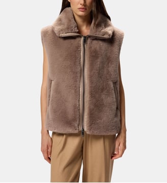 Gilet zippé en fourrure synthétique - Pinko - Beige et marron