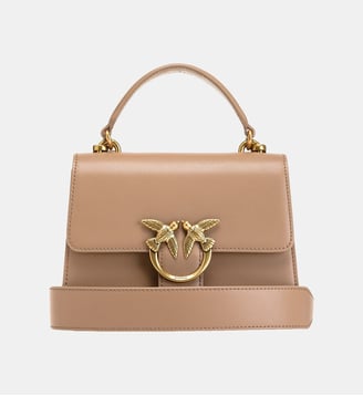Petit sac à main love bag top handle en cuir - Pinko - Marron et doré