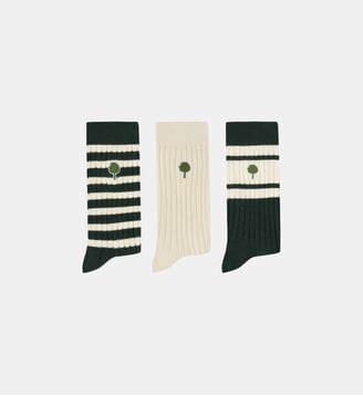 Chaussettes x3 hauteur mi-mollet - Faguo - Vert foncé et écru