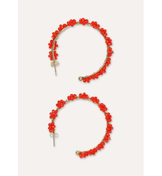 Boucles d'oreilles créoles fleurs à perles - La Fée Maraboutée - Jaspe