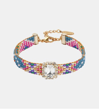 Bracelet réglable perles tissées cabochon central STRIPPY - Hipanema - Bleu