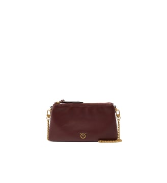 Petit sac à bandoulière mini double bag en cuir - Pinko - Vin bourgogne et or antique
