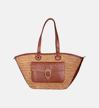 Sac Panier En Cuir Et Raphia Max - Maison 123 - Chocolat