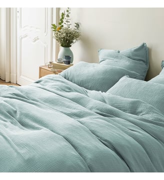Housse de couette en gaze de coton, SIMPLEMENT GAUFRÉ - Blanc Cerise - Eucalyptus