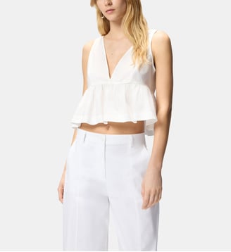 Crop top à volant et liens - Pinko - Blanc et blanche neige