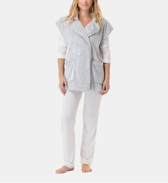Veste manches courtes boutonnée en peluche flanelle ESSENTIEL H76A Lingerie Le Chat