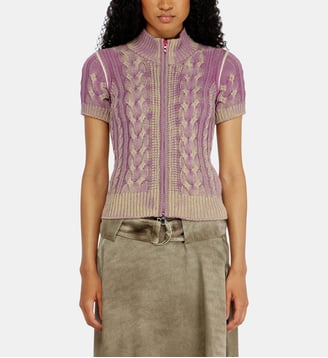 Cardigan à manches courtes zippé en maille torsadée - Diesel - Beige et violet