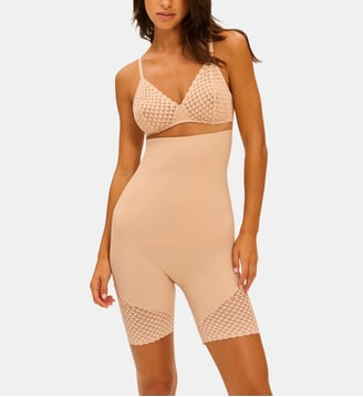 Panty gainant taille haute microfibre et dentelle - Simone Pérèle - Beige clair
