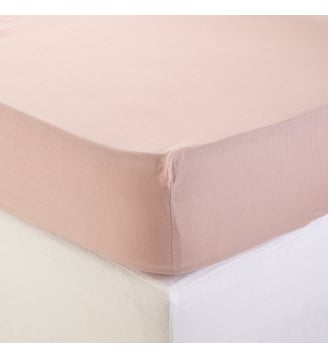 Drap Housse  Lin lavé légèrement froissé - Madura - Rose poudré