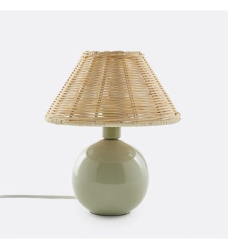 Lampe à poser céramique et rotin - La Redoute Interieurs - Vert et naturel