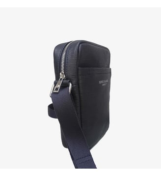 Sacoche bandoulière en cuir de vachette marron foncé Biarritz - Serge Blanco - Dark navy