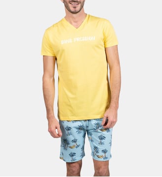 Pyjashort en jersey de coton léger - Pas de pression - Arthur - Bleu