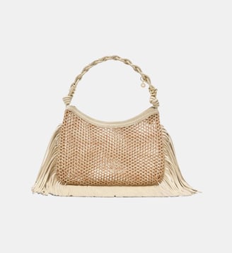 Sac hobo en mesh à franges - Maje - Nude