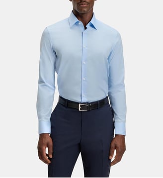 Chemise slim en popeline de coton stretch - BOSS - Bleu clair